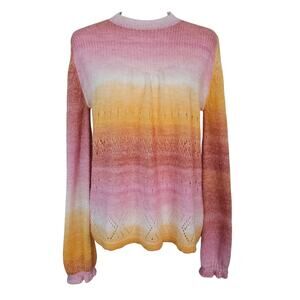 LC Lauren Conrad Ombre Crochet Knit Sweater S Sunset Pink Orange Mock Neck